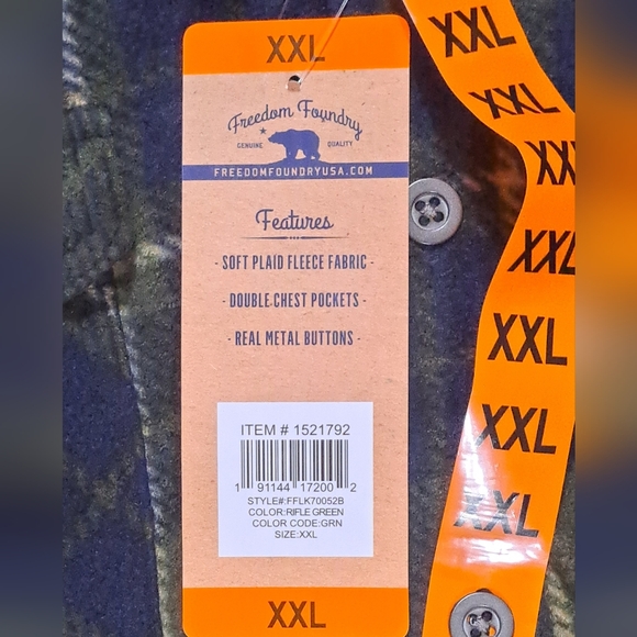 Freedom Foundry Men’s Long Sleeve Green/Blue Plaid Fleece Shirt XXL NWT - Picture 8 of 15